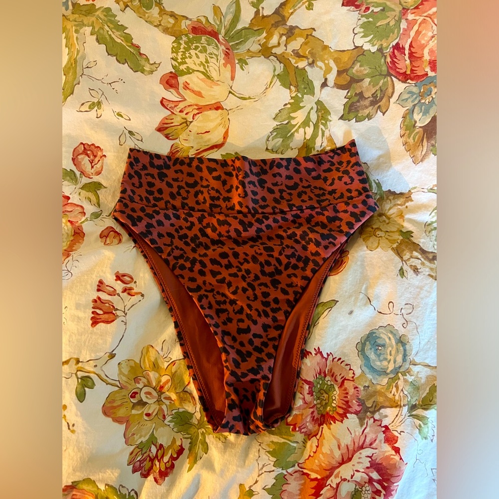 aerie High-Waist Leopard Print Bikini Bottoms in Rust and Black